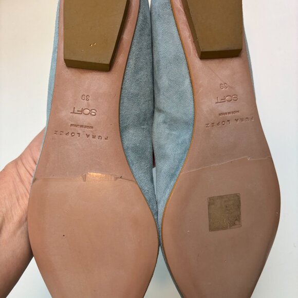 Pura Lopez Suede Pointed Ballet Flats Sky Blue EU 39 Designer Spring Summer Lady - Picture 3 of 8